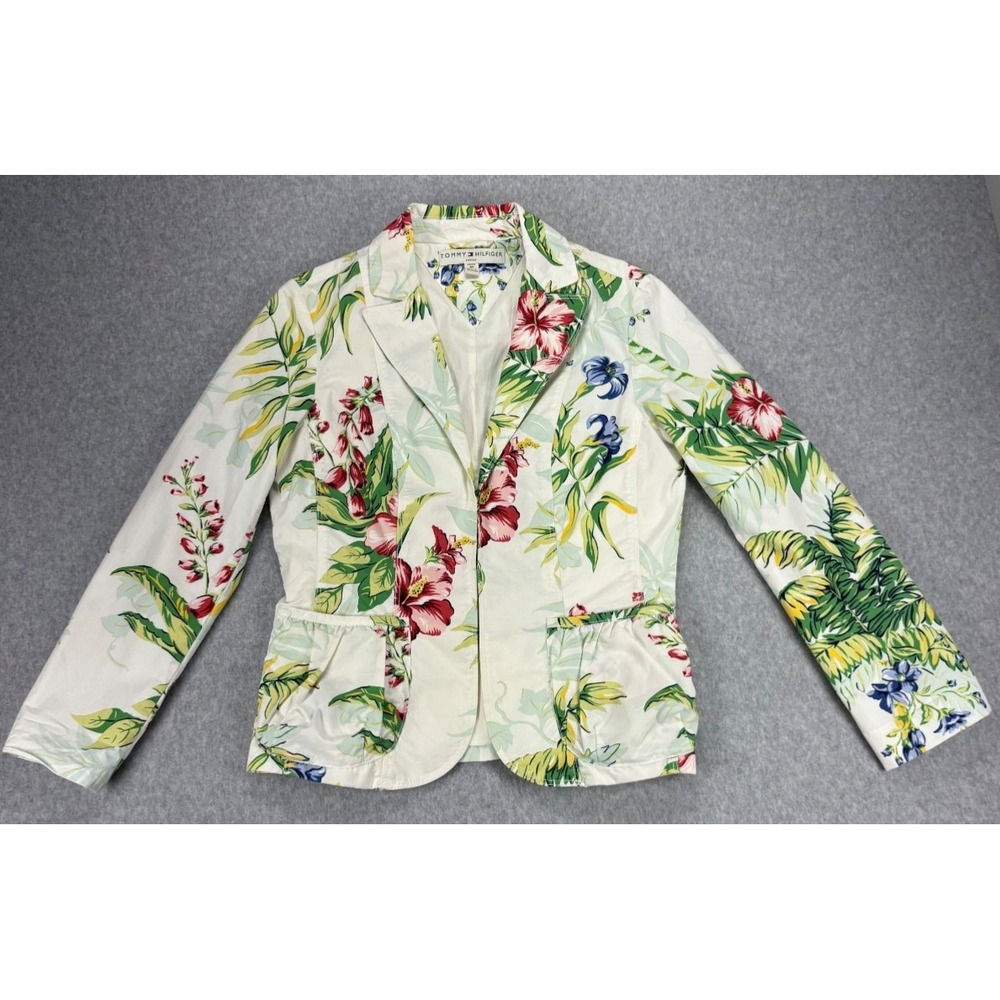 Tommy Hilfiger Floral Cotton Blazer Jacket Y2K Art Teacher Maximalist 8P